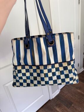 Mackenzie Childs Royal check bistro tote blue checked courtly check